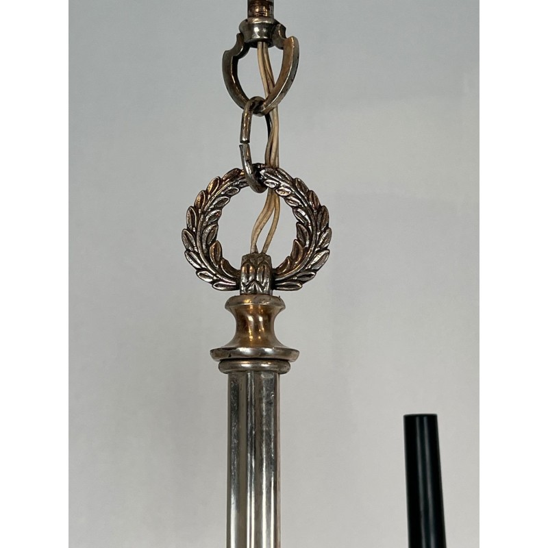 Neoclassical Silvered Metal Chandelier by Maison Charles, French Work, circa 1940 – Maison BARROIS