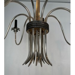 Neoclassical Silvered Metal Chandelier by Maison Charles, French Work, circa 1940 – Maison BARROIS