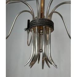 Neoclassical Silvered Metal Chandelier by Maison Charles, French Work, circa 1940 – Maison BARROIS