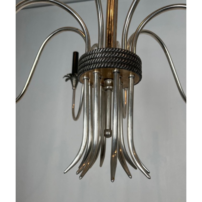 Neoclassical Silvered Metal Chandelier by Maison Charles, French Work, circa 1940 – Maison BARROIS