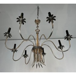 Neoclassical Silvered Metal Chandelier by Maison Charles, French Work, circa 1940 – Maison BARROIS