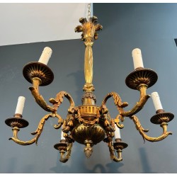 Bronze Chandelier 6 Arms Louis XVI Style Neoclassical France circa 1900