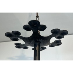 Wrought Iron Chandelier 12 Lights Gothic Clover Foliage France circa 1900