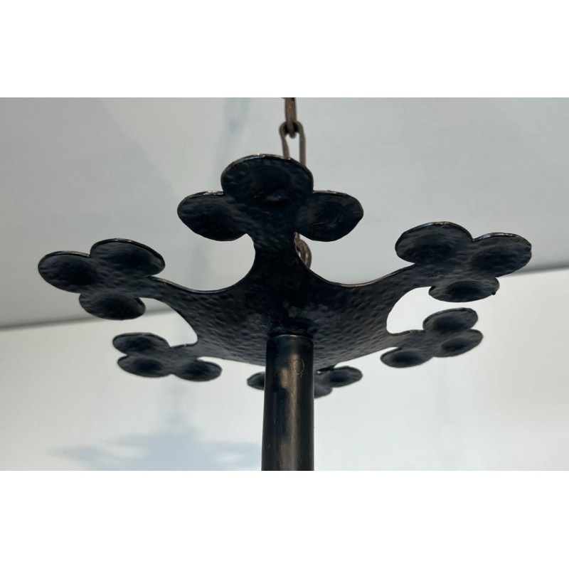 Wrought Iron Chandelier 12 Lights Gothic Clover Foliage France circa 1900