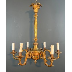 Lustre en Bronze de Style Louis XVI à 6 Bras de Lumière
