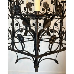 Wrought Iron Chandelier 12 Lights Gothic Clover Foliage France circa 1900