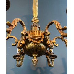Lustre en Bronze de Style Louis XVI à 6 Bras de Lumière