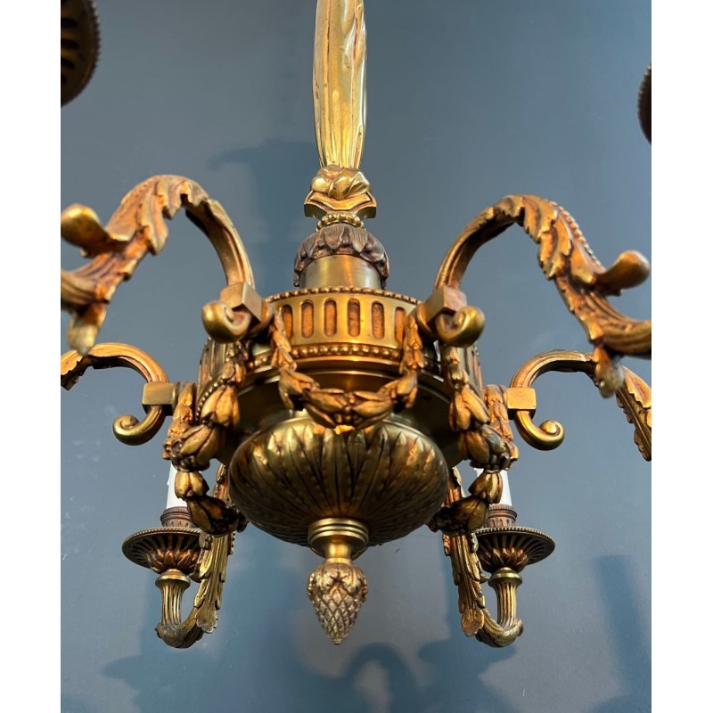 Bronze Chandelier 6 Arms Louis XVI Style Neoclassical France circa 1900
