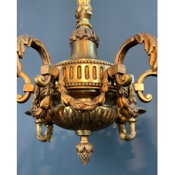Bronze Chandelier 6 Arms Louis XVI Style Neoclassical France circa 1900