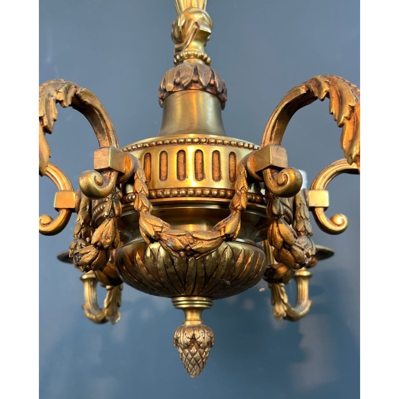 Bronze Chandelier 6 Arms Louis XVI Style Neoclassical France circa 1900