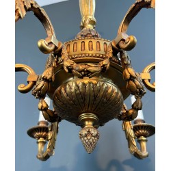 Bronze Chandelier 6 Arms Louis XVI Style Neoclassical France circa 1900