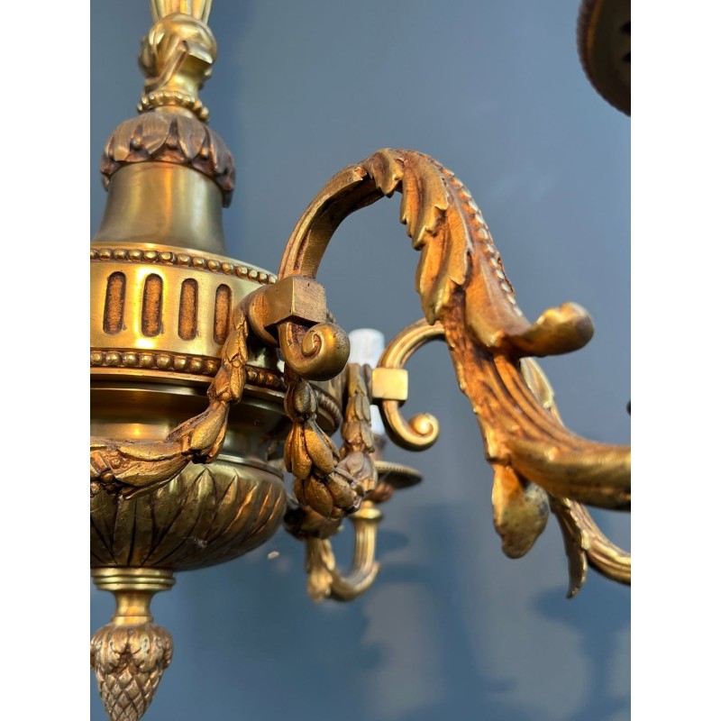 Lustre en Bronze de Style Louis XVI à 6 Bras de Lumière