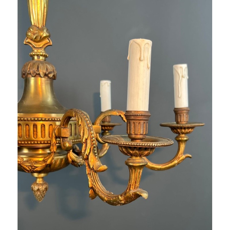Bronze Chandelier 6 Arms Louis XVI Style Neoclassical France circa 1900