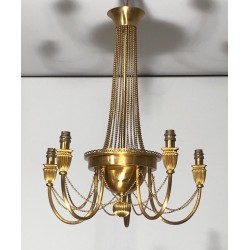 Brass Chandelier Pearl Garland Neoclassical Style France circa 1940