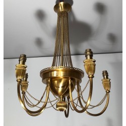 Lustre Laiton Guirlandes Perles Style Néoclassique France circa 1940