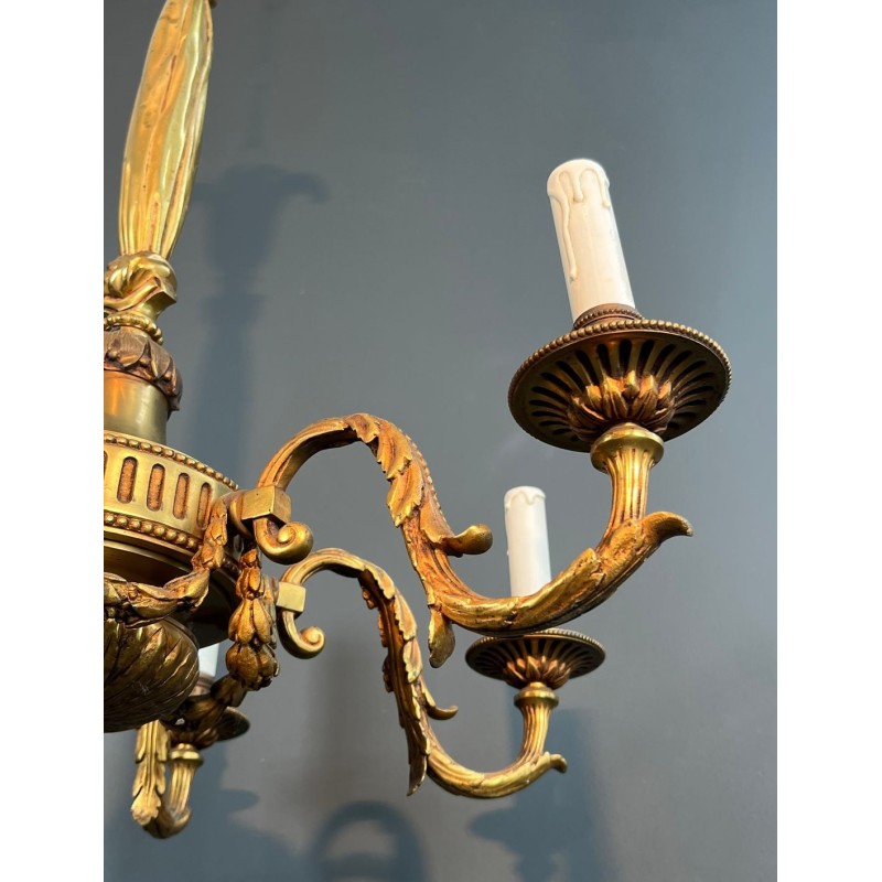 Lustre en Bronze de Style Louis XVI à 6 Bras de Lumière