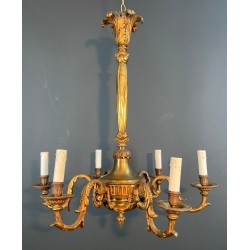 Lustre Bronze 6 Bras Style Louis XVI Néoclassique France circa 1900