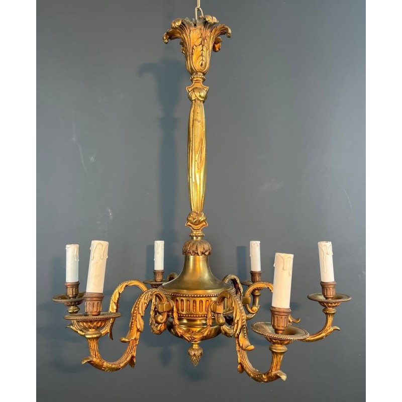 Lustre Bronze 6 Bras Style Louis XVI Néoclassique France circa 1900