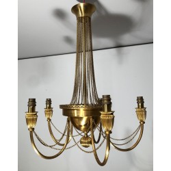 Brass Chandelier Pearl Garland Neoclassical Style France circa 1940