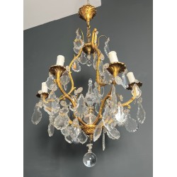 Crystal Bronze Chandelier 6 Arms Louis XV Rococo Style France circa 1900