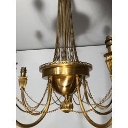 Lustre Laiton Guirlandes Perles Style Néoclassique France circa 1940