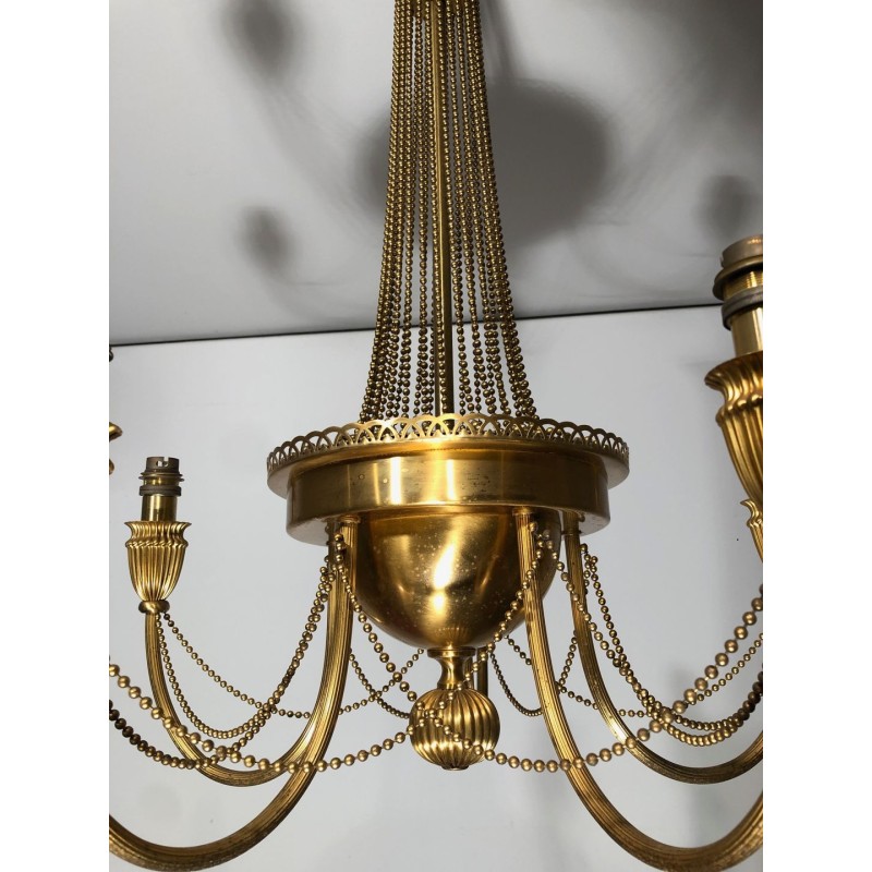Lustre Laiton Guirlandes Perles Style Néoclassique France circa 1940