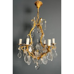 Lustre Bronze Cristaux 6 Bras Style Louis XV Rococo France circa 1900