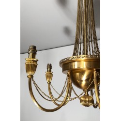 Brass Chandelier Pearl Garland Neoclassical Style France circa 1940