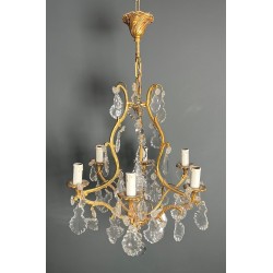 Lustre Bronze Cristaux 6 Bras Style Louis XV Rococo France circa 1900