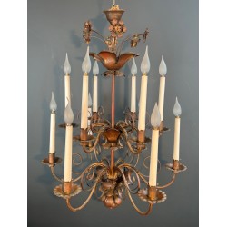 Lustre Métal Doré 2 Niveaux 12 Bras Goût Maison Baguès Art Déco France