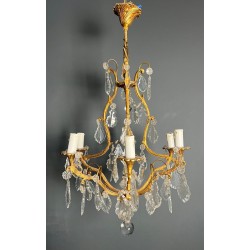 Crystal Bronze Chandelier 6 Arms Louis XV Rococo Style France circa 1900