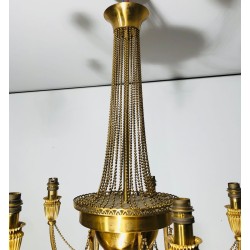 Brass Chandelier Pearl Garland Neoclassical Style France circa 1940