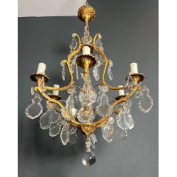 Crystal Bronze Chandelier 6 Arms Louis XV Rococo Style France circa 1900