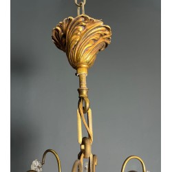 Lustre Bronze Cristaux 6 Bras Style Louis XV Rococo France circa 1900