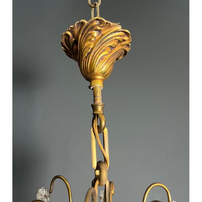 Lustre Bronze Cristaux 6 Bras Style Louis XV Rococo France circa 1900