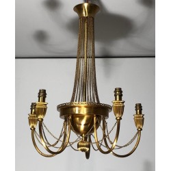 Brass Chandelier Pearl Garland Neoclassical Style France circa 1940