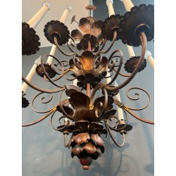 Important Lustre en Métal Doré à 2 Niveaux et 12 Bras de Lumière dans le Goût de la Maison Baguès