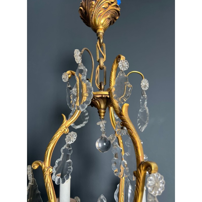 Crystal Bronze Chandelier 6 Arms Louis XV Rococo Style France circa 1900