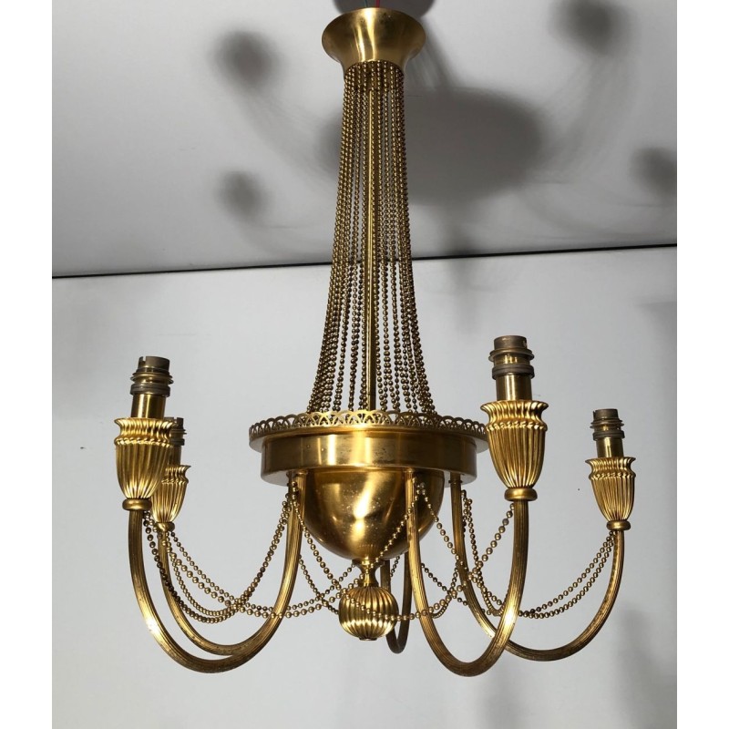 Lustre Laiton Guirlandes Perles Style Néoclassique France circa 1940