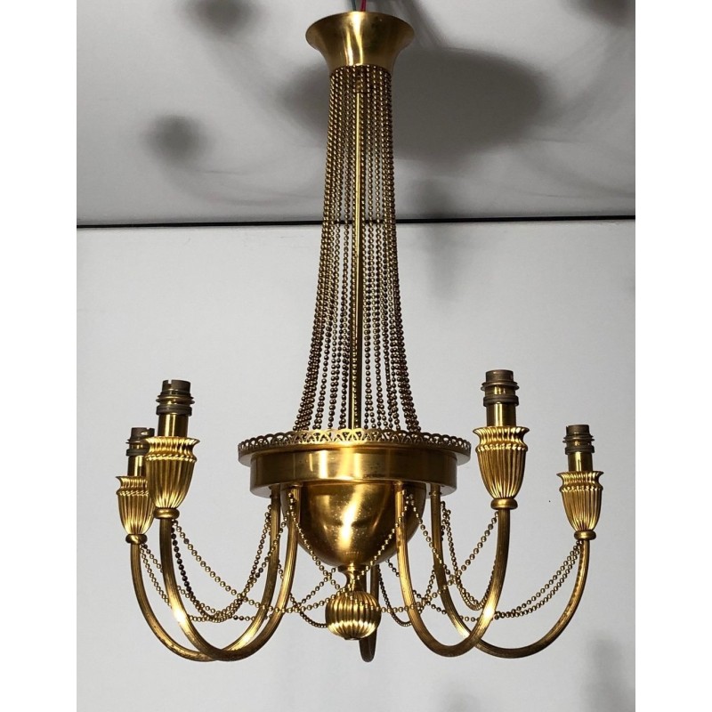 Lustre Laiton Guirlandes Perles Style Néoclassique France circa 1940