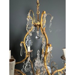 Crystal Bronze Chandelier 6 Arms Louis XV Rococo Style France circa 1900
