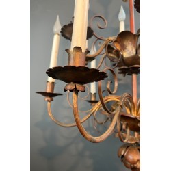 Lustre Métal Doré 2 Niveaux 12 Bras Goût Maison Baguès Art Déco France