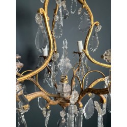 Lustre Bronze Cristaux 6 Bras Style Louis XV Rococo France circa 1900