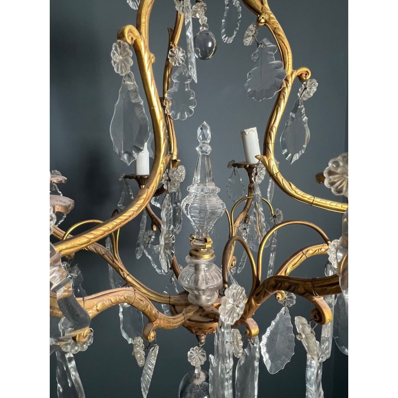 Lustre en Bronze à Cristaux de Style Louis XV à 6 Bras de Lumières