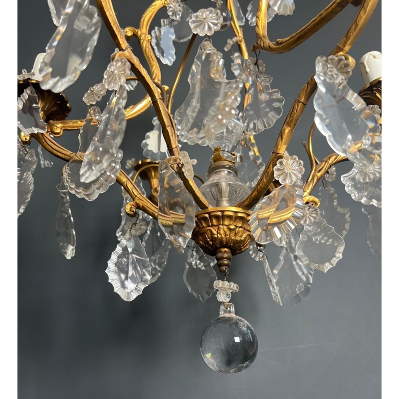Crystal Bronze Chandelier 6 Arms Louis XV Rococo Style France circa 1900