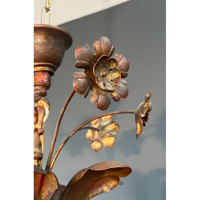 Lustre Métal Doré 2 Niveaux 12 Bras Goût Maison Baguès Art Déco France