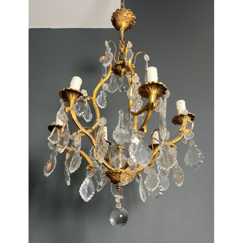 Crystal Bronze Chandelier 6 Arms Louis XV Rococo Style France circa 1900