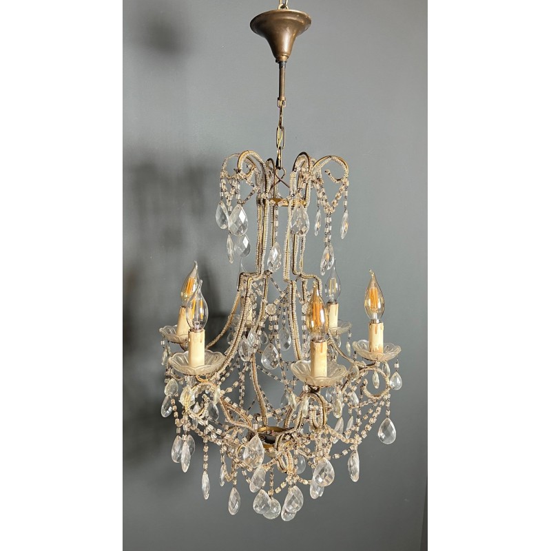 Lustre Perles Cristaux Italien Mid-Century Modern circa 1970