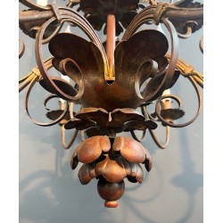 Lustre Métal Doré 2 Niveaux 12 Bras Goût Maison Baguès Art Déco France