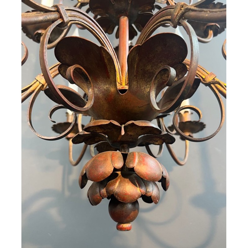 Gilt Metal Chandelier 2 Tiers 12 Lights Maison Baguès Style Art Deco France